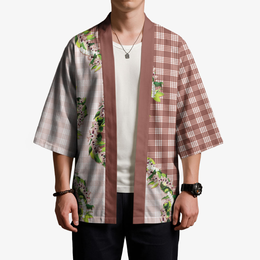 Mocha Hawaii Palaka Kimono Maile Pikake Honohono Orchid Lei