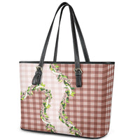 Mocha Hawaii Palaka Leather Tote Bag Maile Pikake Honohono Orchid Lei