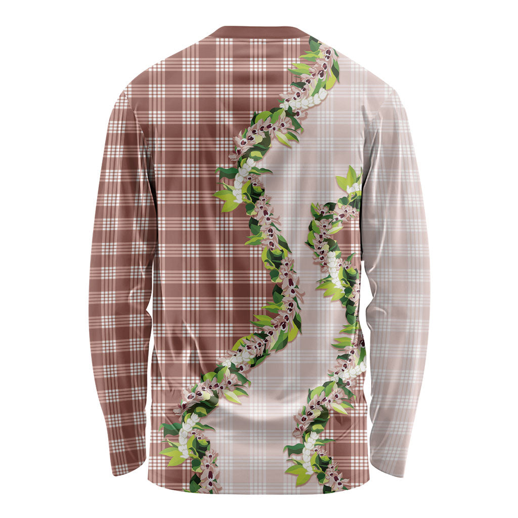 Mocha Hawaii Palaka Long Sleeve Shirt Maile Pikake Honohono Orchid Lei