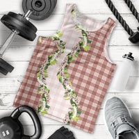 Mocha Hawaii Palaka Men Tank Top Maile Pikake Honohono Orchid Lei