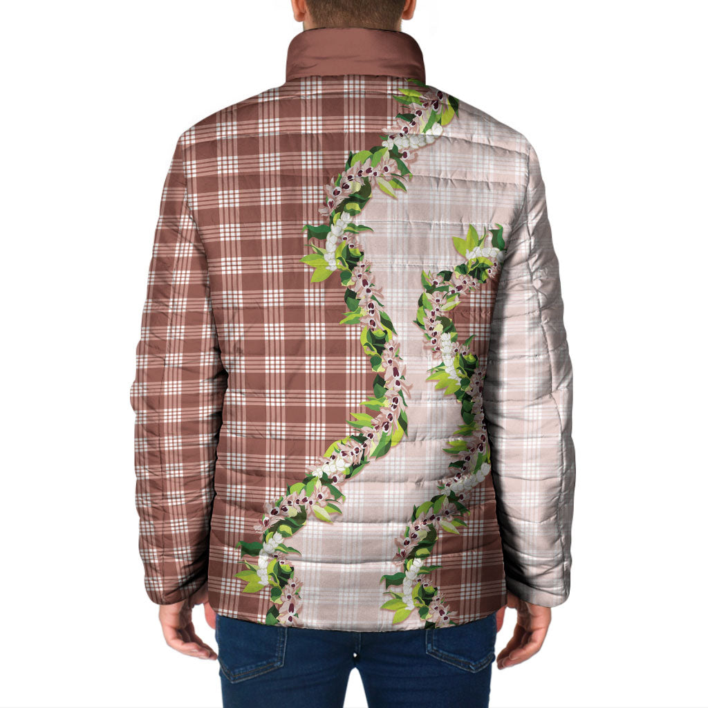 Mocha Hawaii Palaka Padded Jacket Maile Pikake Honohono Orchid Lei