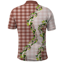 Mocha Hawaii Palaka Polo Shirt Maile Pikake Honohono Orchid Lei
