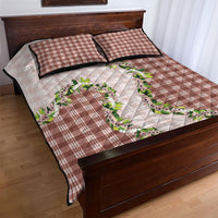 Mocha Hawaii Palaka Quilt Bed Set Maile Pikake Honohono Orchid Lei