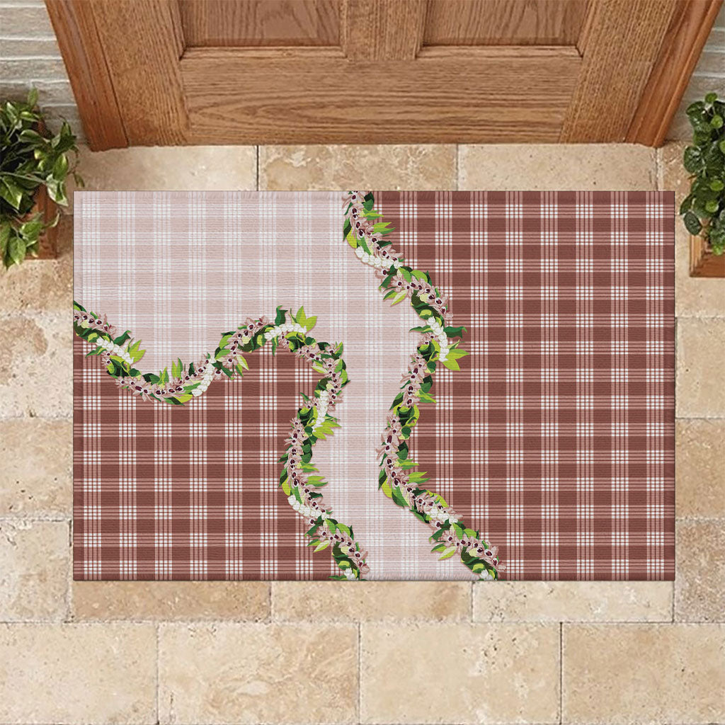 Mocha Hawaii Palaka Rubber Doormat Maile Pikake Honohono Orchid Lei