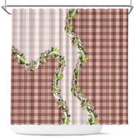 Mocha Hawaii Palaka Shower Curtain Maile Pikake Honohono Orchid Lei
