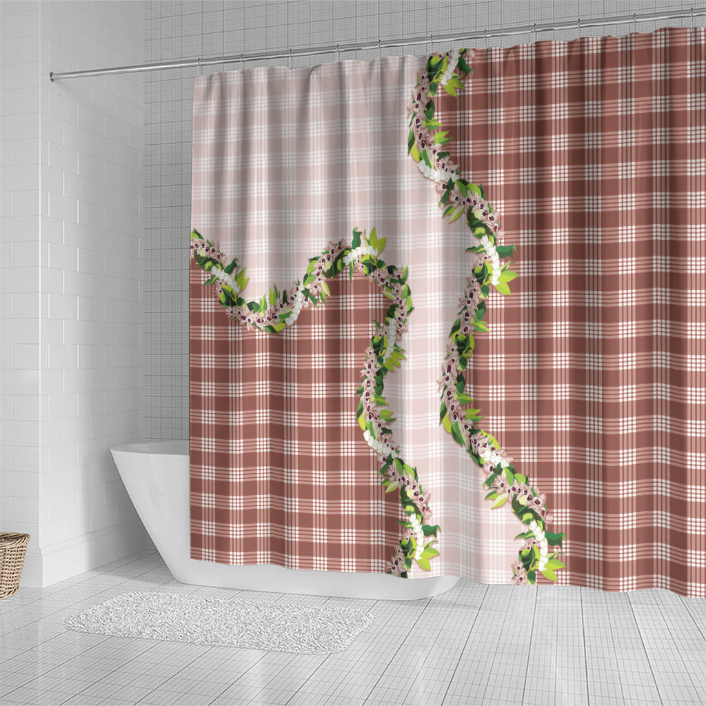Mocha Hawaii Palaka Shower Curtain Maile Pikake Honohono Orchid Lei