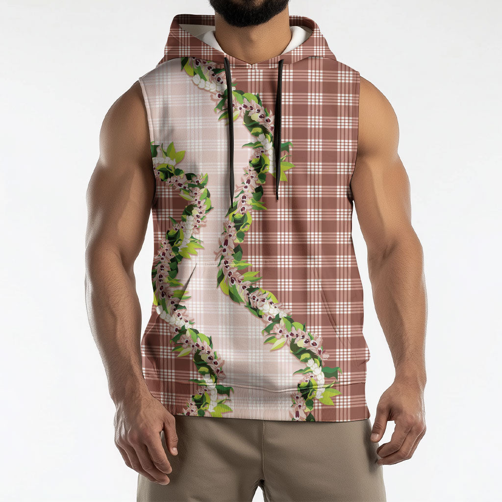 Mocha Hawaii Palaka Sleeveless Hoodie Maile Pikake Honohono Orchid Lei