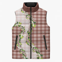 Mocha Hawaii Palaka Sleeveless Puffer Jacket Maile Pikake Honohono Orchid Lei