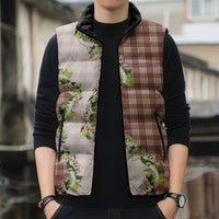 Mocha Hawaii Palaka Sleeveless Puffer Jacket Maile Pikake Honohono Orchid Lei