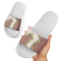 Mocha Hawaii Palaka Slide Sandals Maile Pikake Honohono Orchid Lei