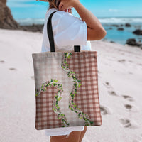 Mocha Hawaii Palaka Tote Bag Maile Pikake Honohono Orchid Lei