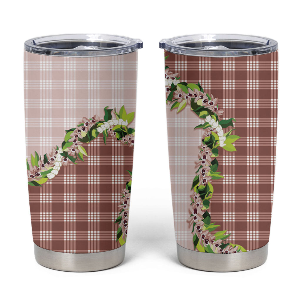 Mocha Hawaii Palaka Tumbler Cup Maile Pikake Honohono Orchid Lei LT05 Mocha - Polynesian Pride