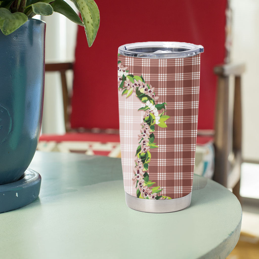 Mocha Hawaii Palaka Tumbler Cup Maile Pikake Honohono Orchid Lei