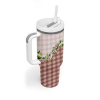 Mocha Hawaii Palaka Tumbler With Handle Maile Pikake Honohono Orchid Lei