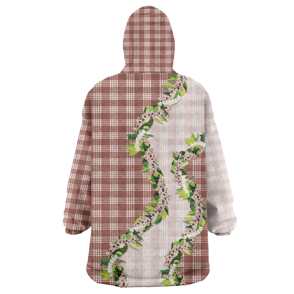 Mocha Hawaii Palaka Wearable Blanket Hoodie Maile Pikake Honohono Orchid Lei
