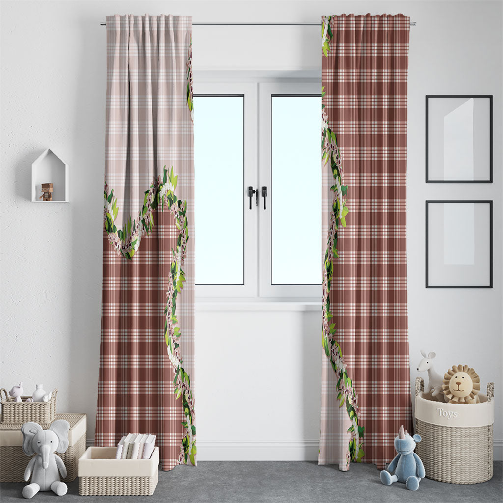 Mocha Hawaii Palaka Window Curtain Maile Pikake Honohono Orchid Lei