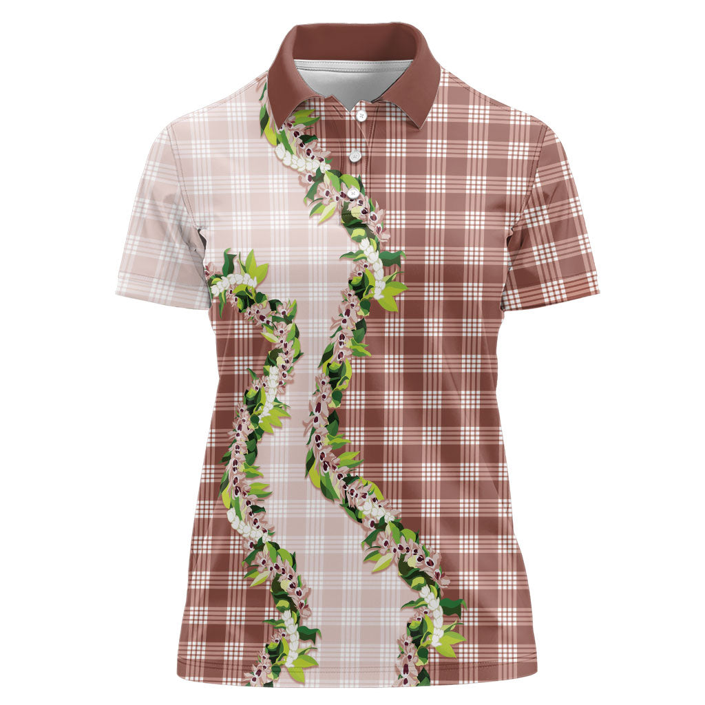 Mocha Hawaii Palaka Women Polo Shirt Maile Pikake Honohono Orchid Lei LT05 Female Mocha - Polynesian Pride