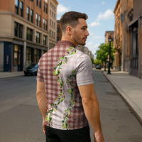 Mocha Hawaii Palaka Zipper Polo Shirt Maile Pikake Honohono Orchid Lei