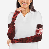 Hawaii Hibiscus With Oxblood Polynesian Pattern Arm Sleeves - Polynesian Pride