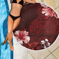 Hawaii Hibiscus With Oxblood Polynesian Pattern Beach Blanket
