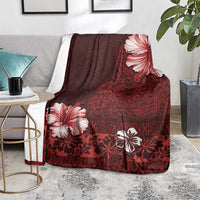 Hawaii Hibiscus With Oxblood Polynesian Pattern Blanket