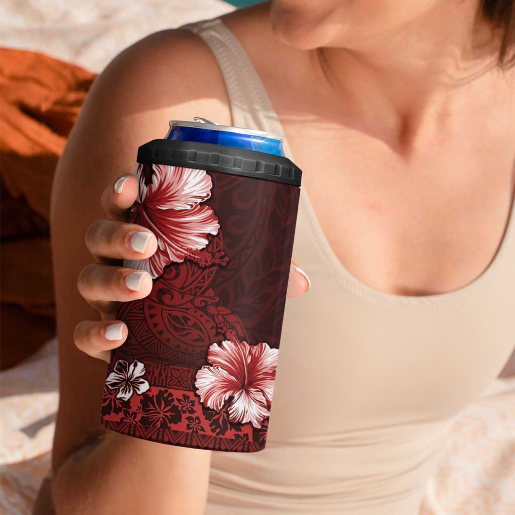 Hawaii Hibiscus With Oxblood Polynesian Pattern 4 in 1 Can Cooler Tumbler