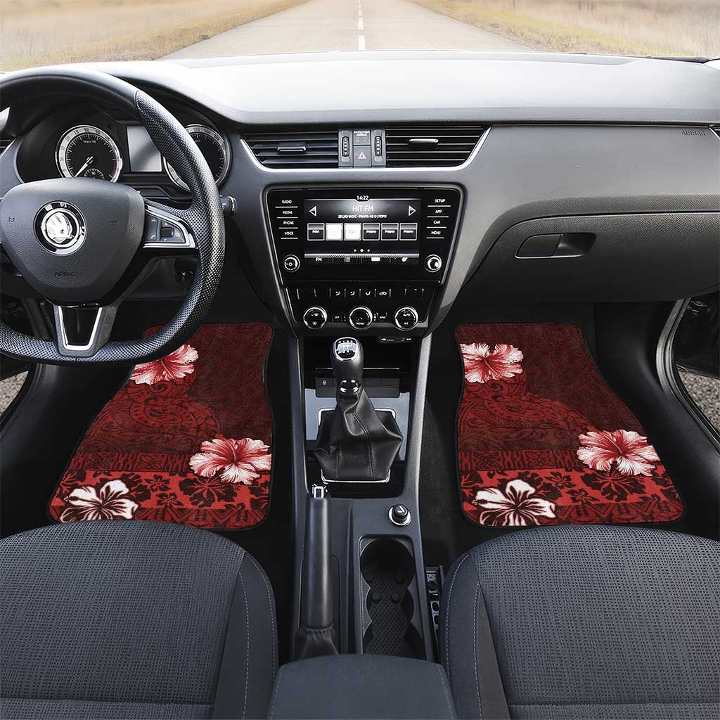 Hawaii Hibiscus With Oxblood Polynesian Pattern Car Mats