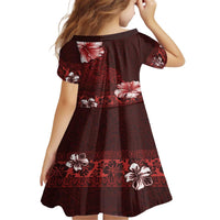 Hawaii Hibiscus With Oxblood Polynesian Pattern Family Matching Off The Shoulder Long Sleeve Dress and Hawaiian Shirt LT05 - Polynesian Pride