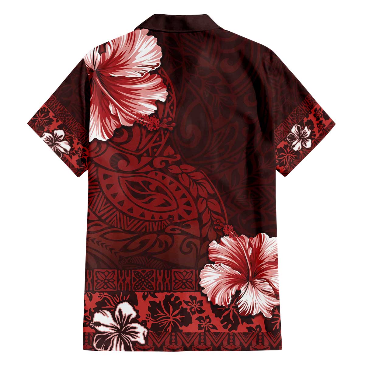 Hawaii Hibiscus With Oxblood Polynesian Pattern Family Matching Off The Shoulder Long Sleeve Dress and Hawaiian Shirt LT05 - Polynesian Pride