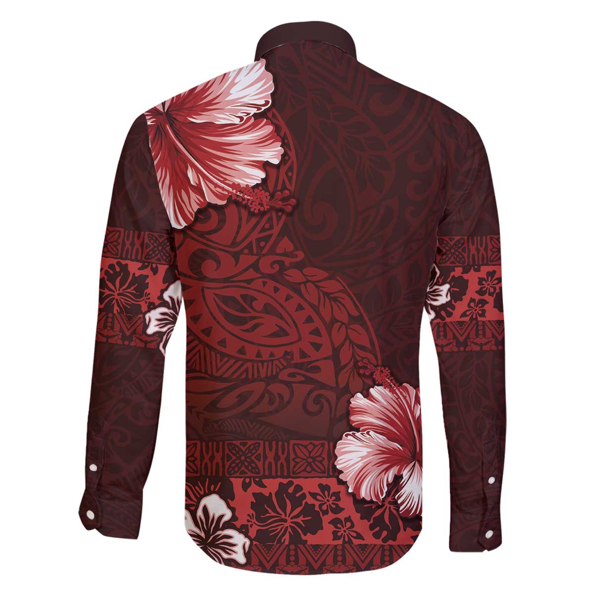 Hawaii Hibiscus With Oxblood Polynesian Pattern Family Matching Off Shoulder Short Dress and Hawaiian Shirt LT05 - Polynesian Pride