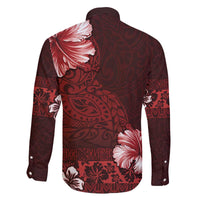 Hawaii Hibiscus With Oxblood Polynesian Pattern Family Matching Off Shoulder Short Dress and Hawaiian Shirt LT05 - Polynesian Pride