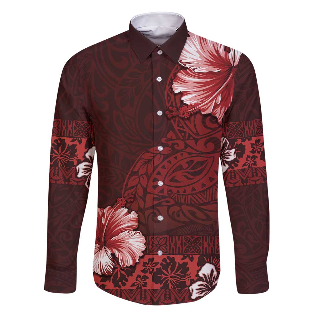 Hawaii Hibiscus With Oxblood Polynesian Pattern Family Matching Short Sleeve Bodycon Dress and Hawaiian Shirt