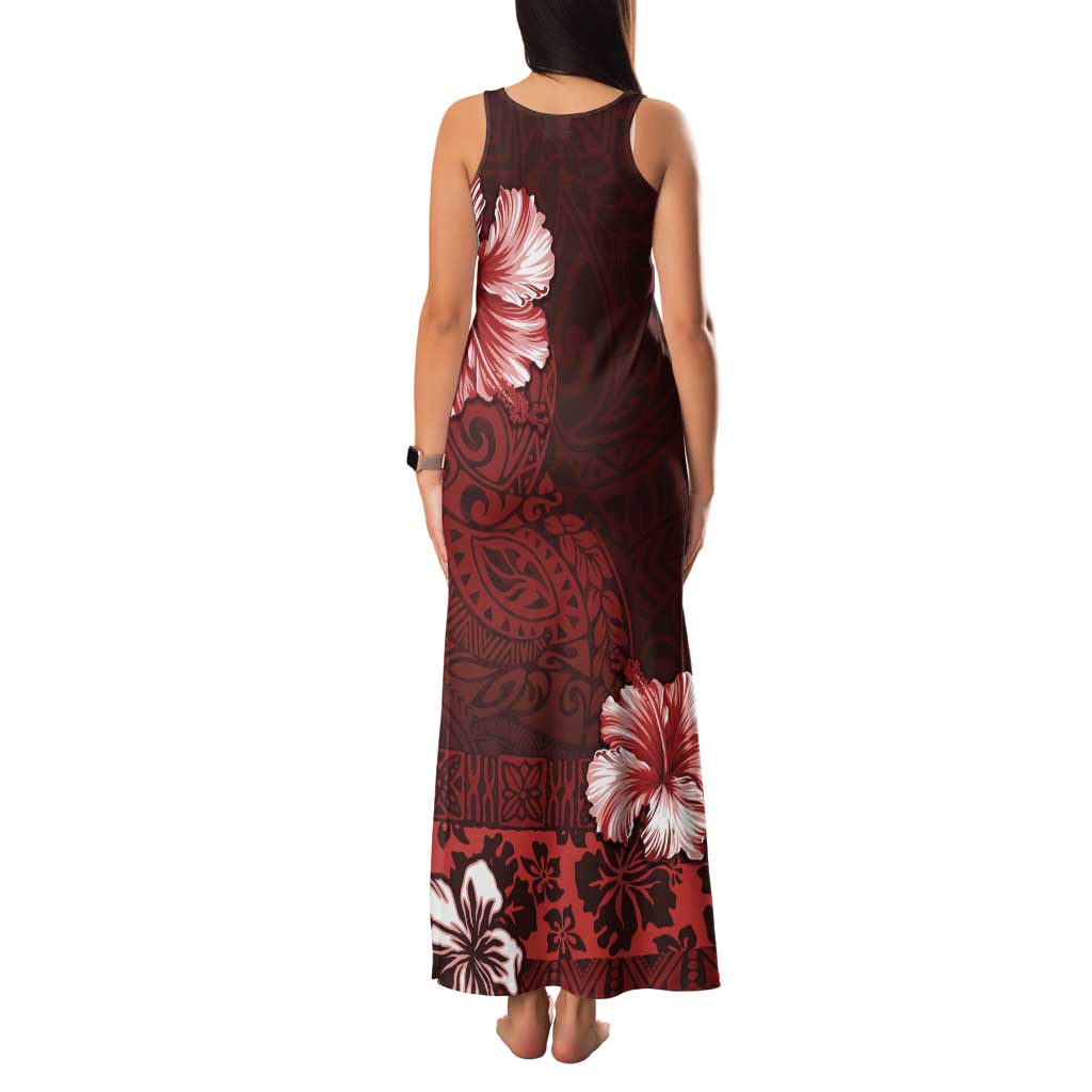 Hawaii Hibiscus With Oxblood Polynesian Pattern Family Matching Tank Maxi Dress and Hawaiian Shirt