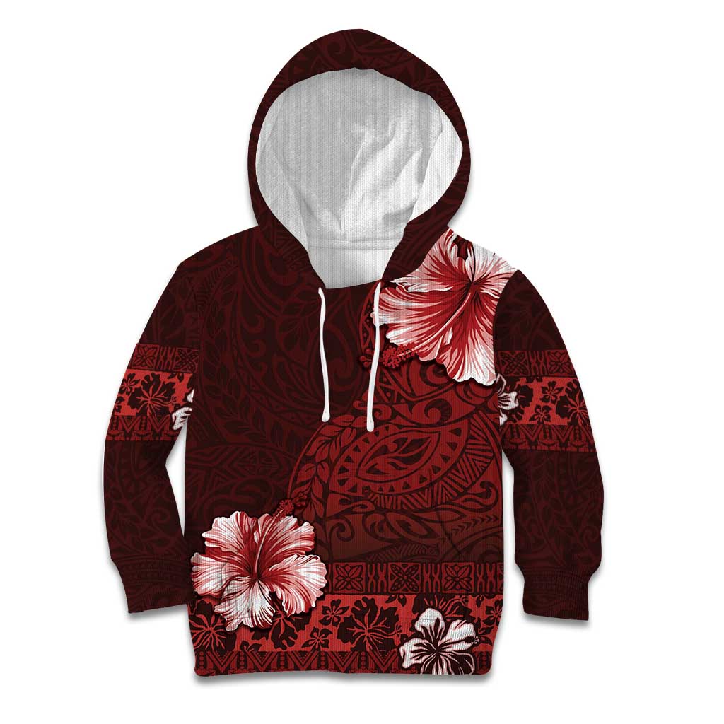 Hawaii Hibiscus With Oxblood Polynesian Pattern Kid Hoodie