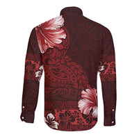Hawaii Hibiscus With Oxblood Polynesian Pattern Long Sleeve Button Shirt LT05 - Polynesian Pride