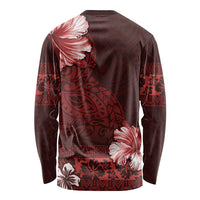 Hawaii Hibiscus With Oxblood Polynesian Pattern Long Sleeve Shirt LT05 - Polynesian Pride