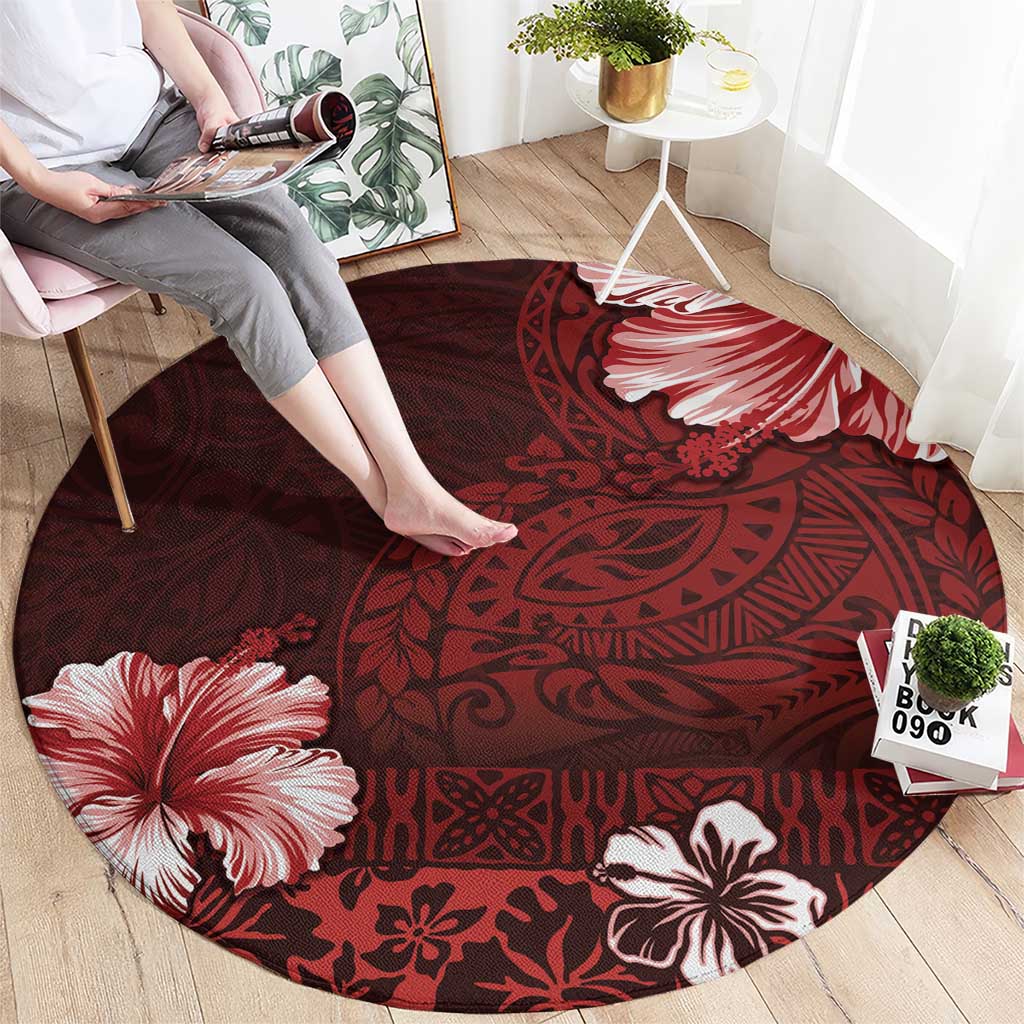 Hawaii Hibiscus With Oxblood Polynesian Pattern Round Carpet LT05 - Polynesian Pride