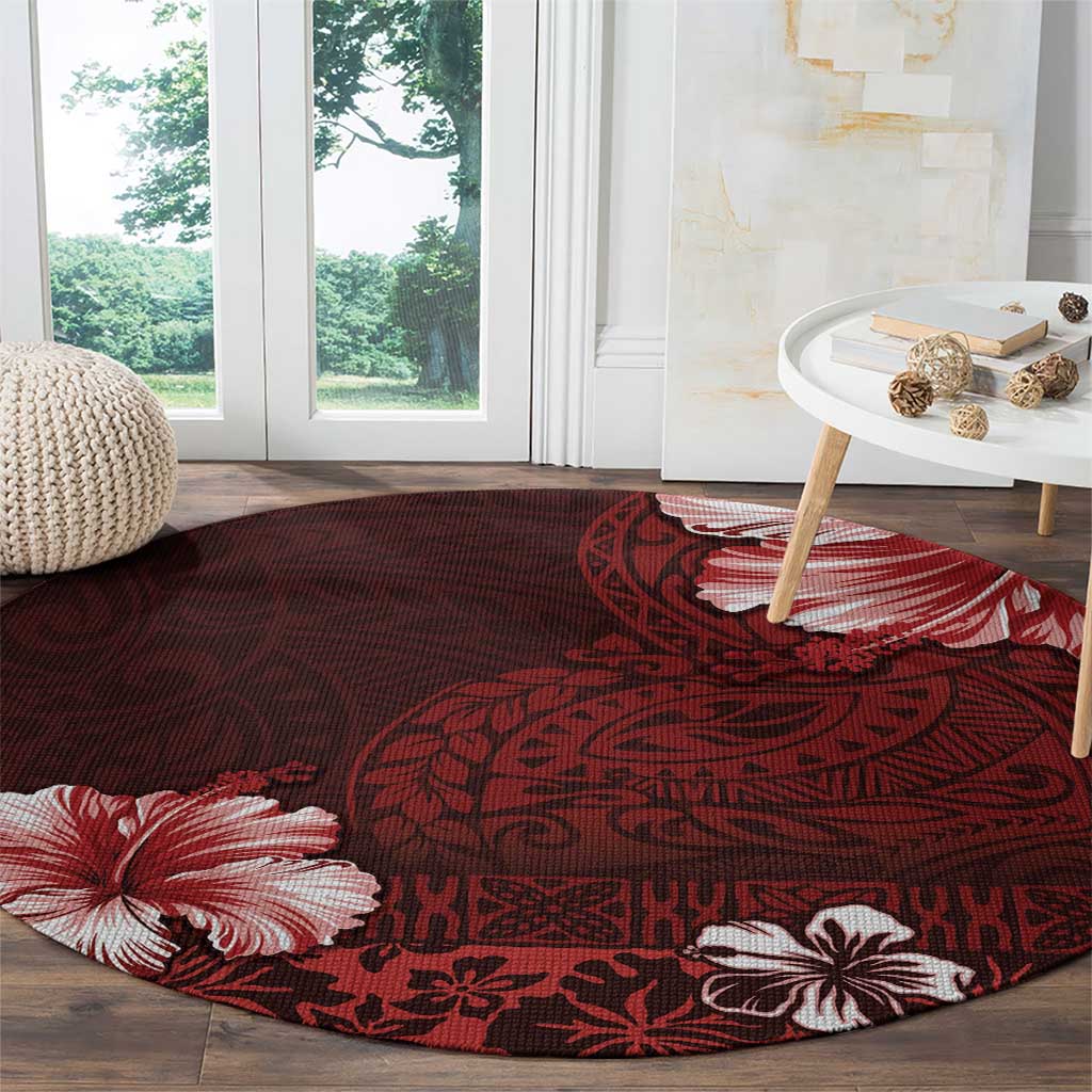 Hawaii Hibiscus With Oxblood Polynesian Pattern Round Carpet LT05 - Polynesian Pride