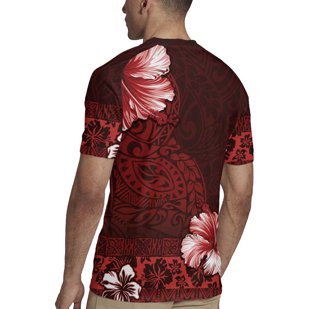Hawaii Hibiscus With Oxblood Polynesian Pattern Rugby Jersey