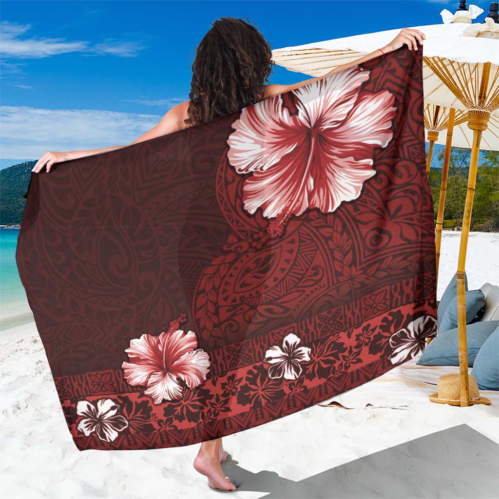 Hawaii Hibiscus With Oxblood Polynesian Pattern Sarong LT05 One Size 44 x 66 inches Red - Polynesian Pride