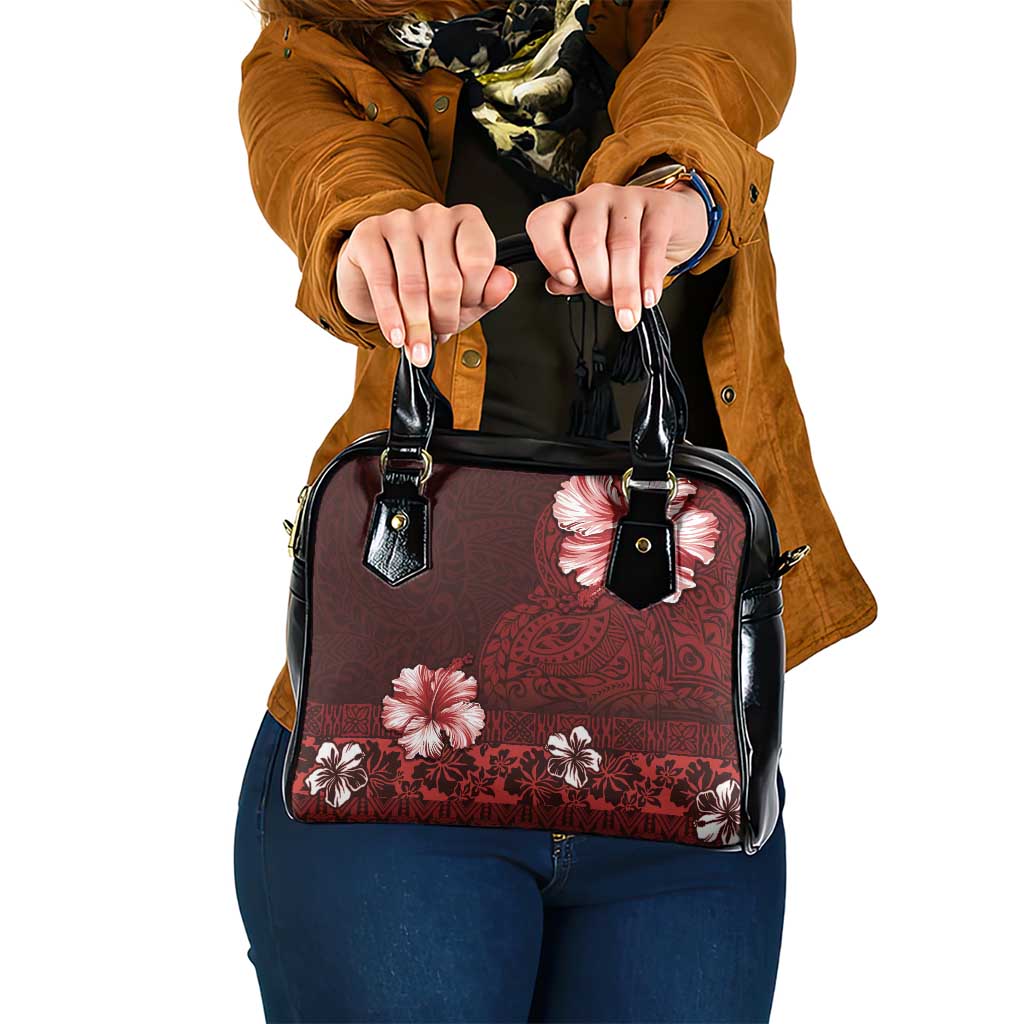 Hawaii Hibiscus With Oxblood Polynesian Pattern Shoulder Handbag LT05 One Size Red - Polynesian Pride