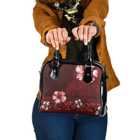 Hawaii Hibiscus With Oxblood Polynesian Pattern Shoulder Handbag