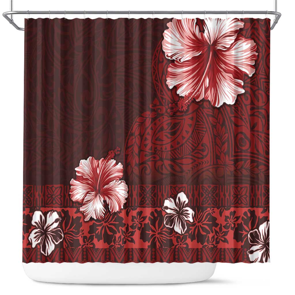 Hawaii Hibiscus With Oxblood Polynesian Pattern Shower Curtain LT05 Red - Polynesian Pride