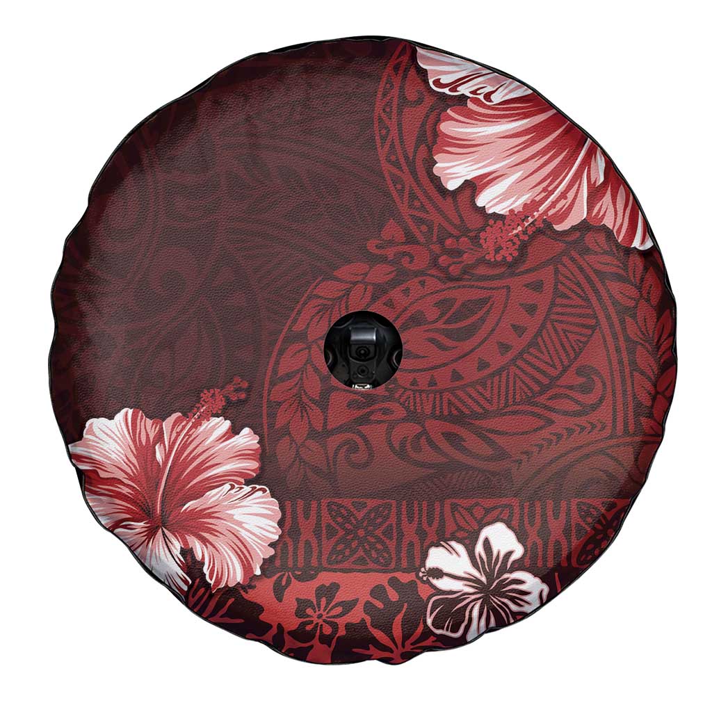 Hawaii Hibiscus With Oxblood Polynesian Pattern Spare Tire Cover