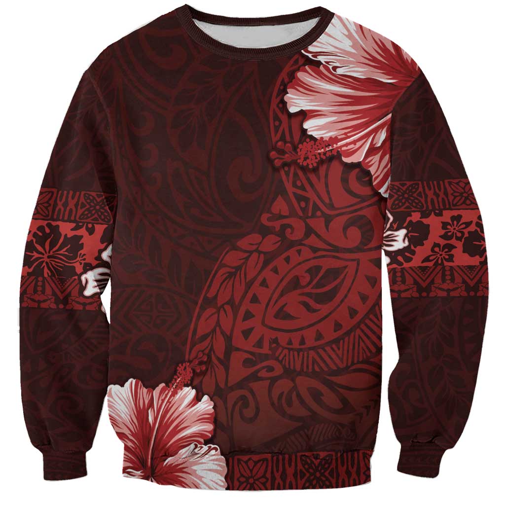 Hawaii Hibiscus With Oxblood Polynesian Pattern Sweatshirt