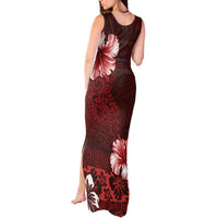 Hawaii Hibiscus With Oxblood Polynesian Pattern Tank Maxi Dress