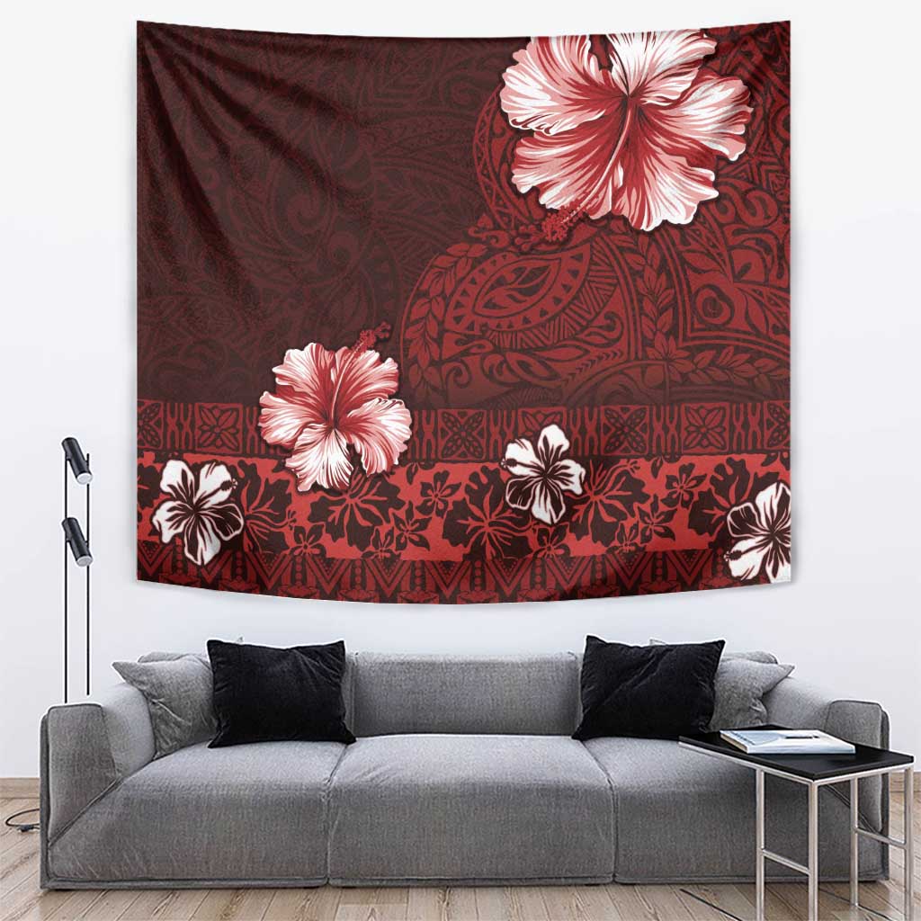Hawaii Hibiscus With Oxblood Polynesian Pattern Tapestry LT05 Red - Polynesian Pride