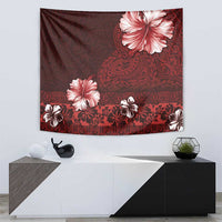 Hawaii Hibiscus With Oxblood Polynesian Pattern Tapestry