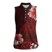 Hawaii Hibiscus With Oxblood Polynesian Pattern Women Sleeveless Polo Shirt