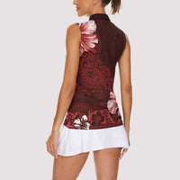 Hawaii Hibiscus With Oxblood Polynesian Pattern Women Sleeveless Polo Shirt